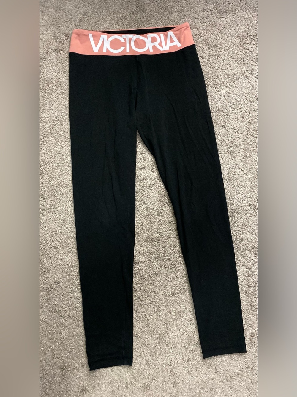 Victoria High-Rise Black Leggings with Pink Waistband